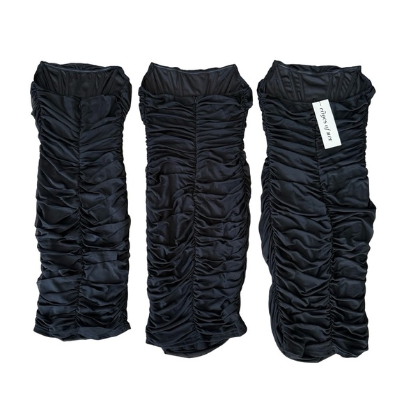 Strapless Mesh Ruched Bodycon Corset Mini Dress Black Small - Picture 8 of 8